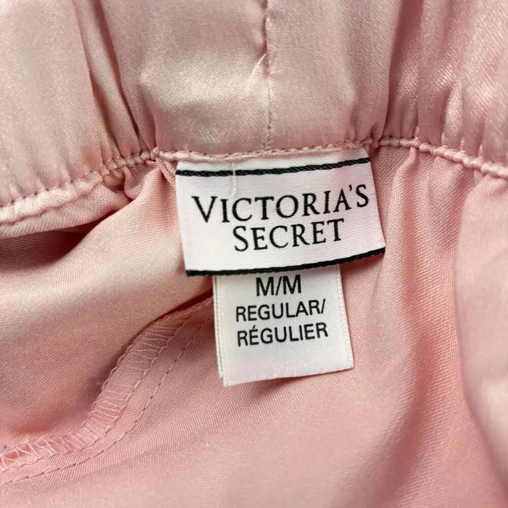 Victoria's Secret Pink Satin Pajama Set Lounge ware Sequin Trim Women's size Med